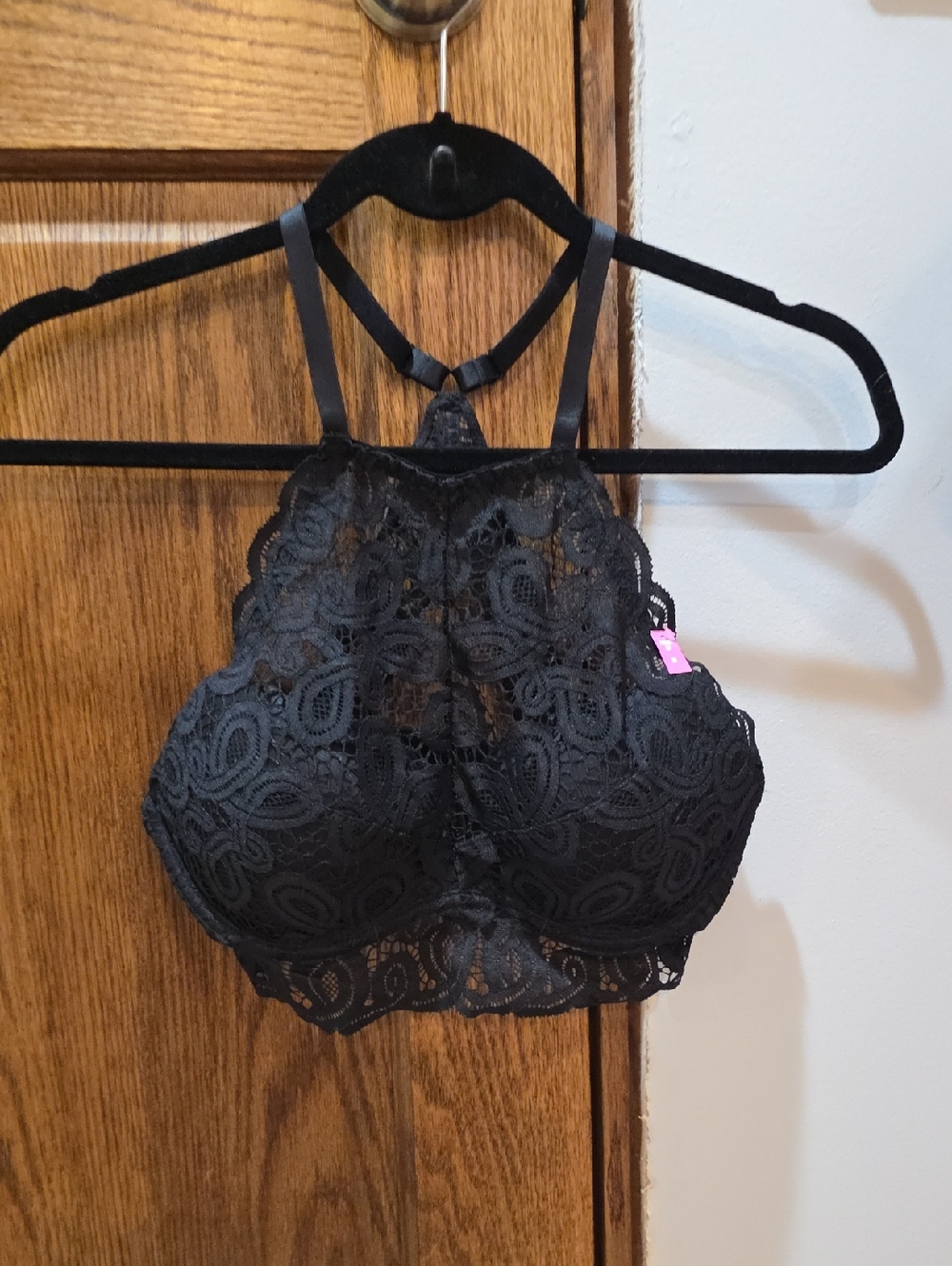 PINK Victoria's Secret Black Lace High-Neck Bralette